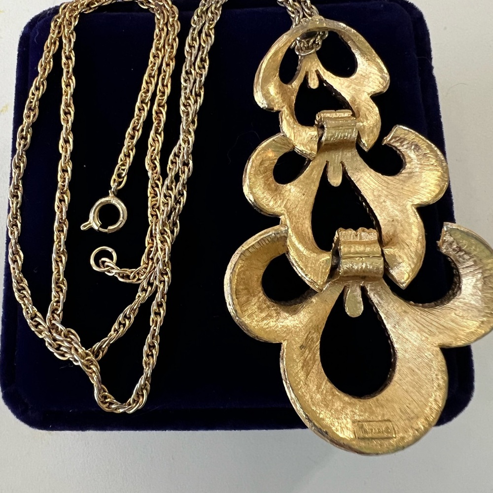 Vintage Trudeau scroll pendant necklace. Large! Mid century MCM art deco - Picture 4 of 4